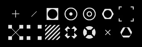 Set of glyphs for the complex shapes section