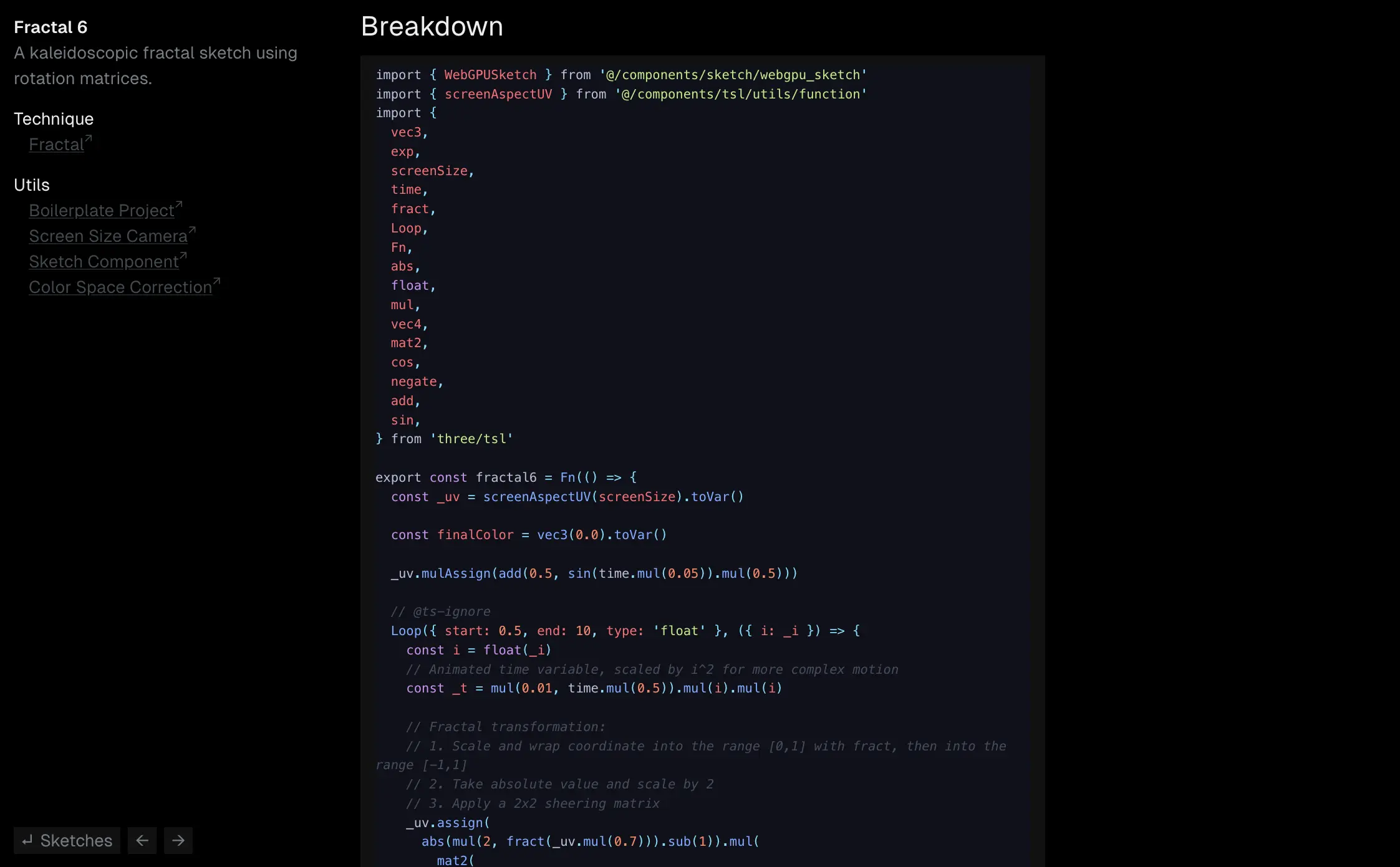 A screenshot of a sketch's code